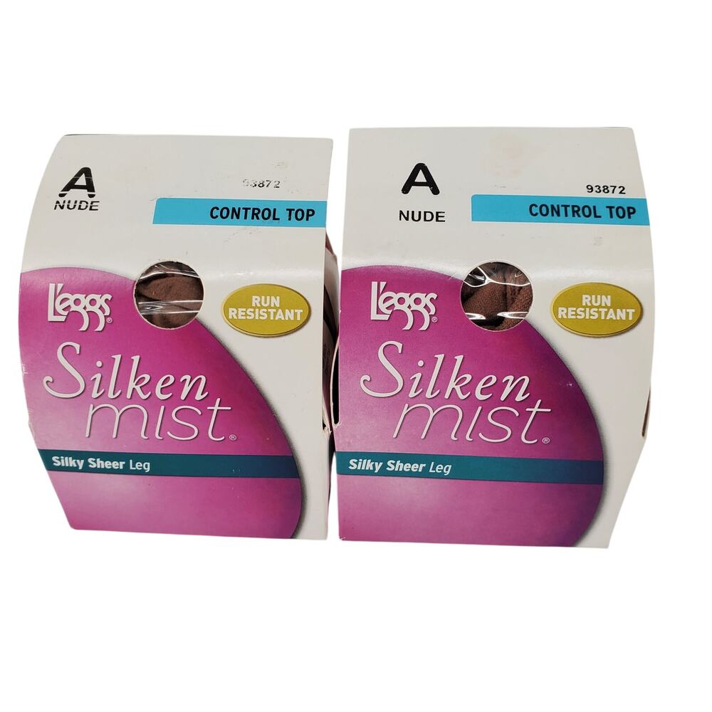 L'eggs Silken Mist Sheer Leg Run Resistant Control Top Nude Size A Lot of 2 New‎